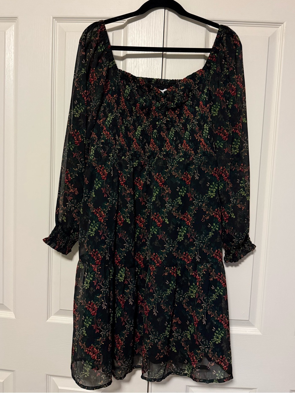 Maurices Black Floral Off-Shoulder Long Sleeve Dress